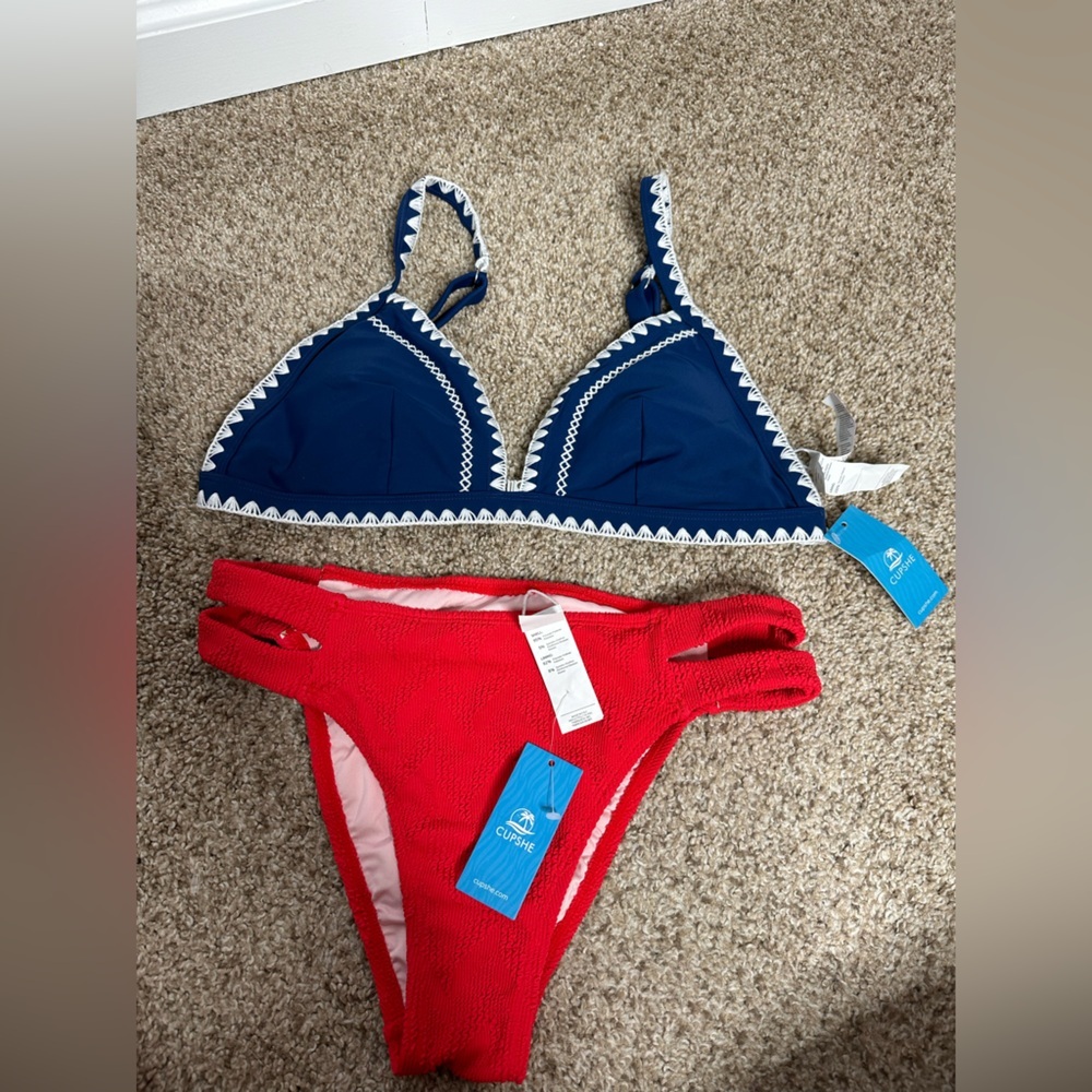 Cupshe Bold Blue and Red Bikini Set with Nautical Flair